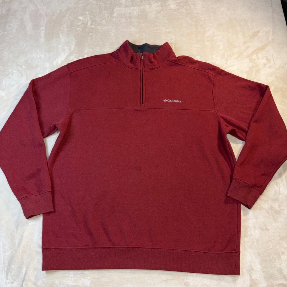 Columbia Mens XXL Burgundy Heather Quarter Zip Fleece Pullover Sweatshirt